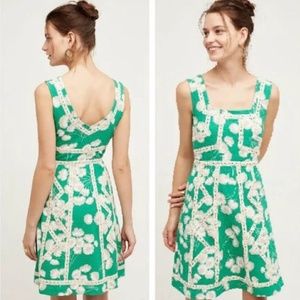 Maeve Anthropologie Emma Dress Green Floral Print